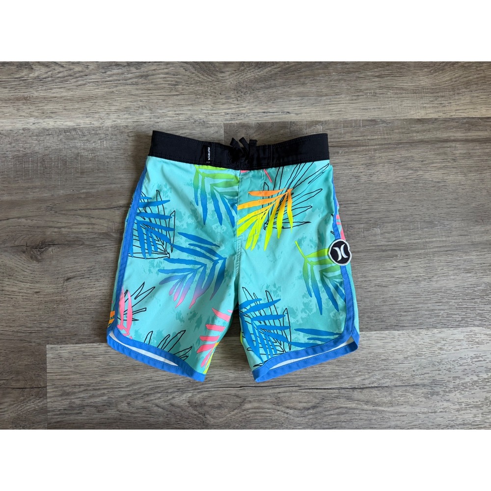 Hurley Boys Phantom Tropical Board Shorts Swim Trunks Size 4T Blue Palm Print